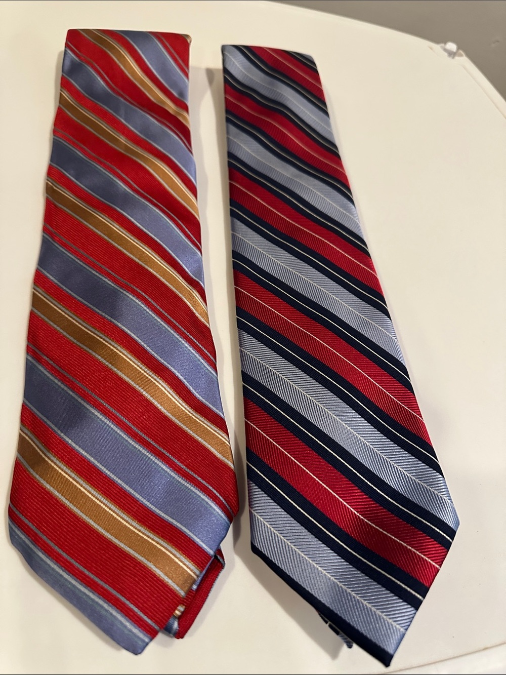 Ike Behar Red, Blue & Gold Striped Silk Ties - Pair